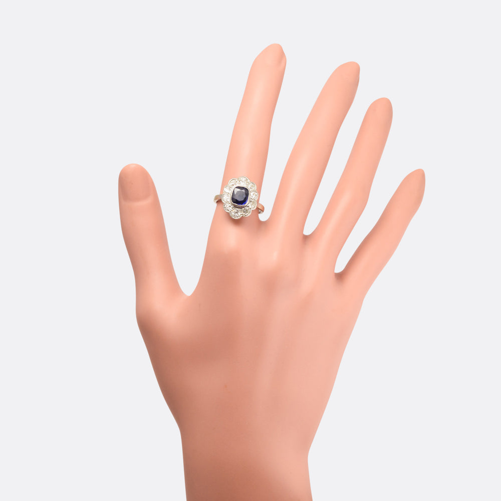Edwardian Sapphire & Diamond Flower Engagement Ring