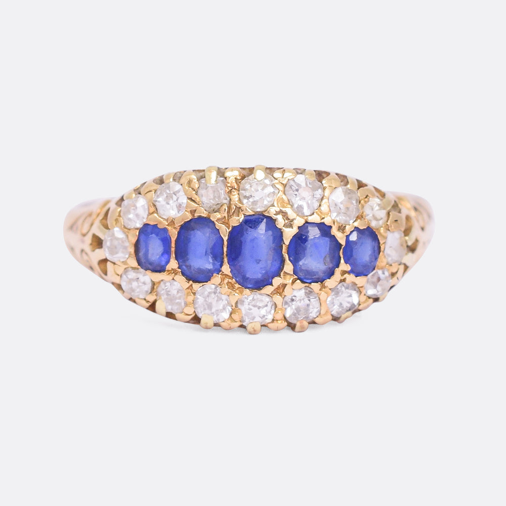 Edwardian Sapphire & Diamond Oval Cluster Ring