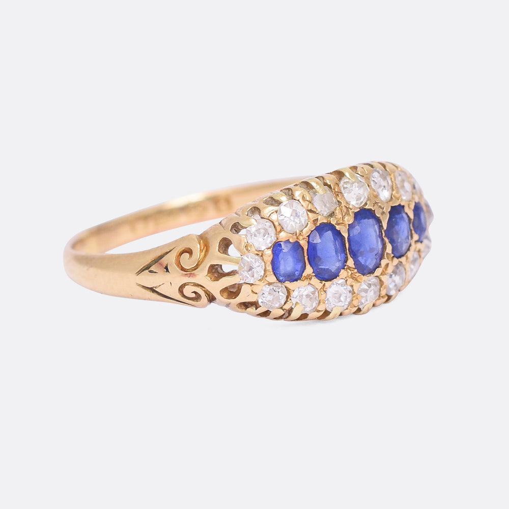 Edwardian Sapphire & Diamond Oval Cluster Ring