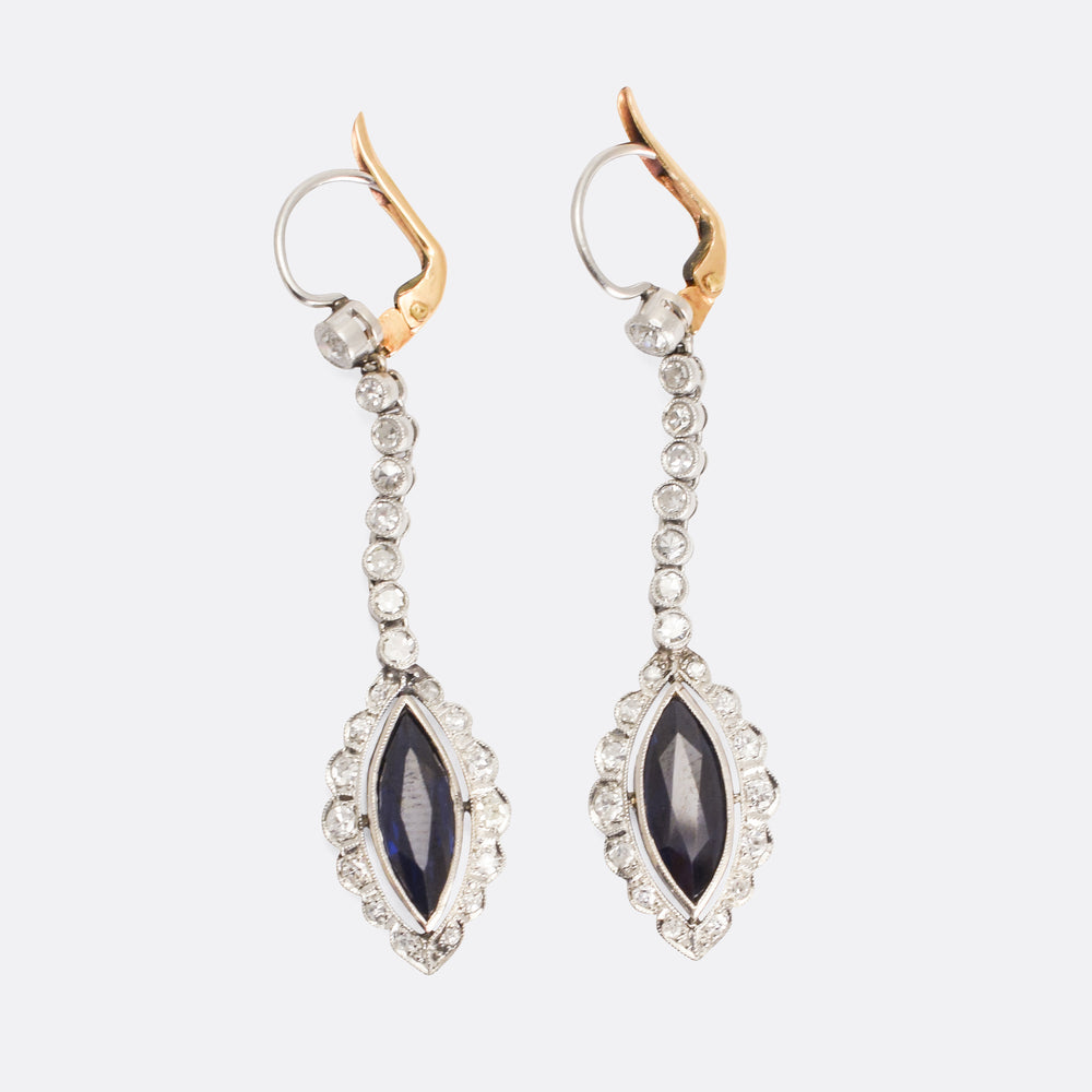 Edwardian Sapphire & Diamond Snake Earrings