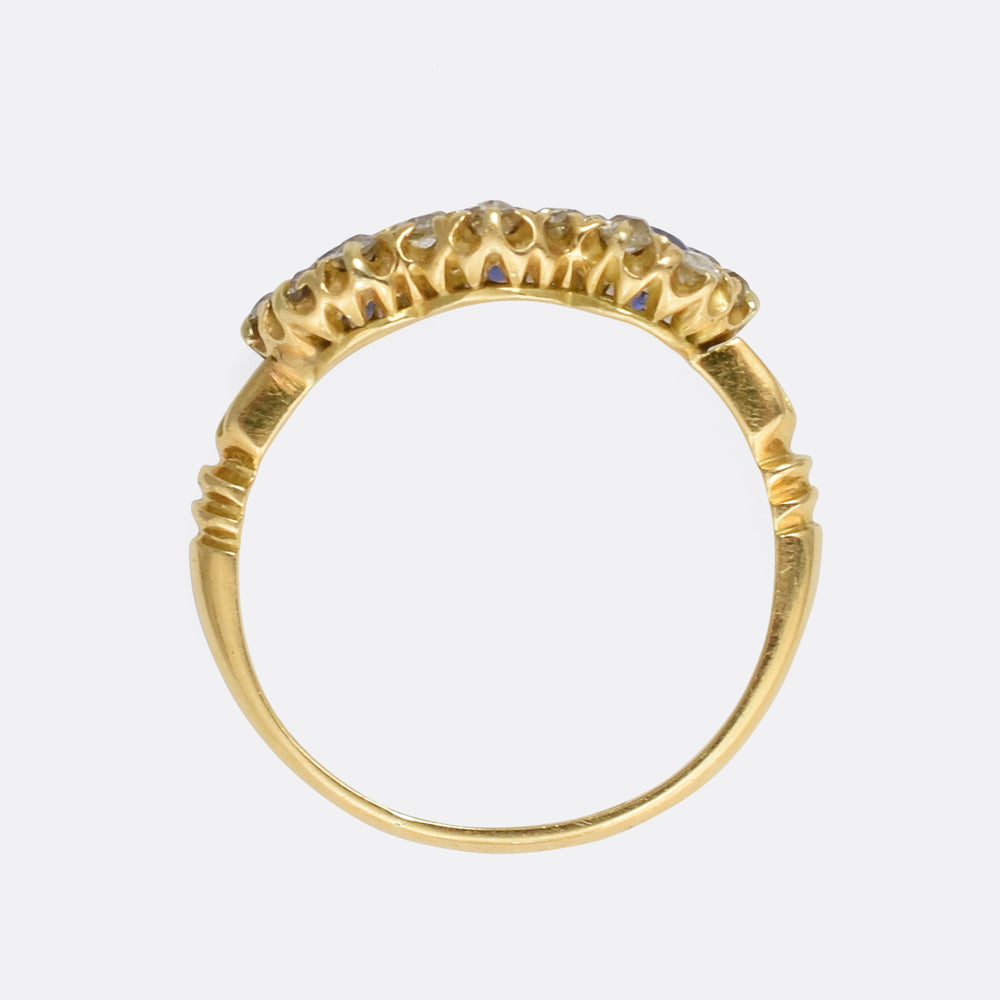 Edwardian Sapphire & Diamond Three-Stone Cluster Ring