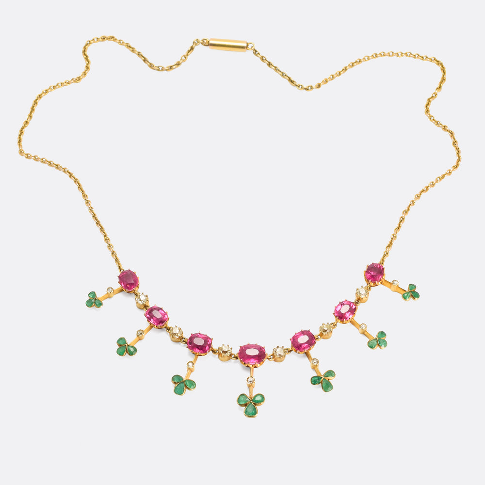Edwardian Tourmaline, Emerald & Diamond Fringe Necklace