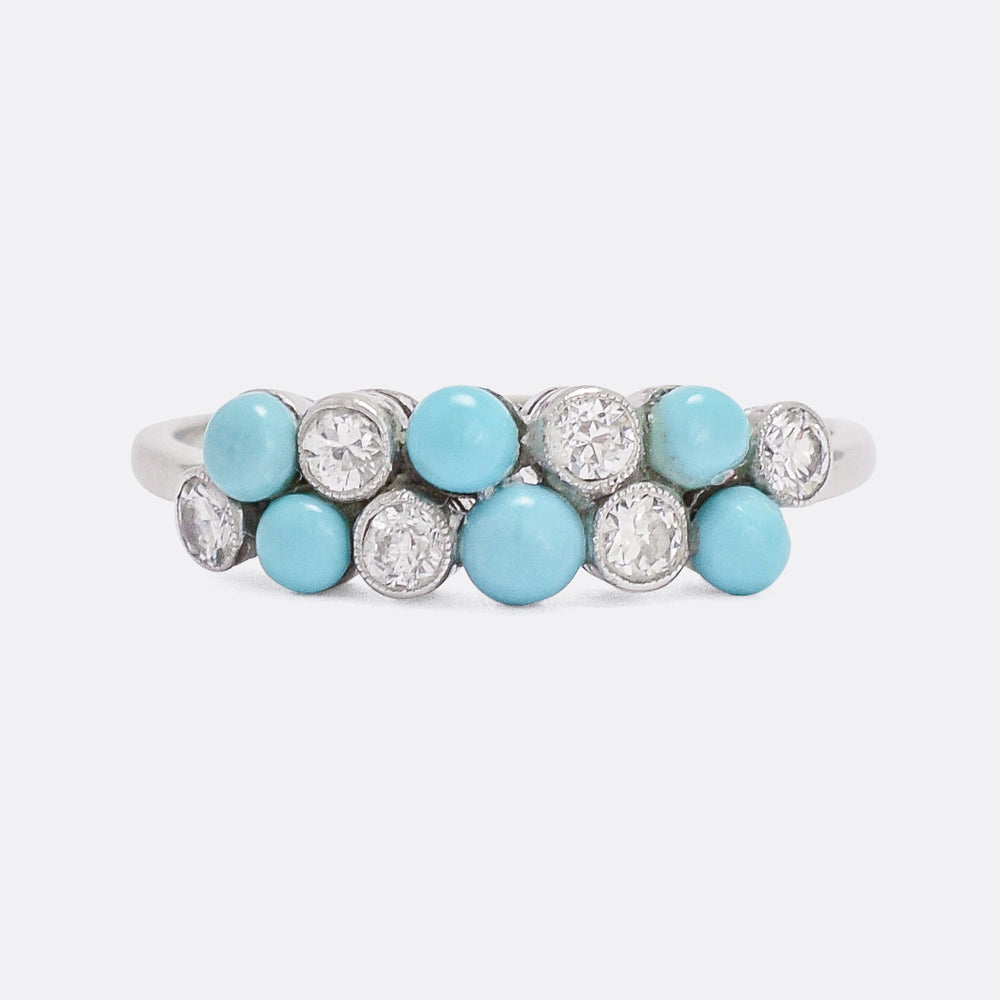 Edwardian Turquoise & Diamond Double Row Ring