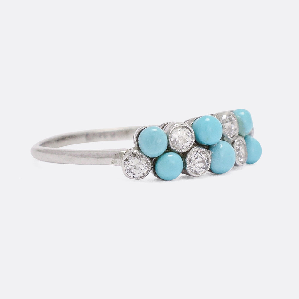 Edwardian Turquoise & Diamond Double Row Ring