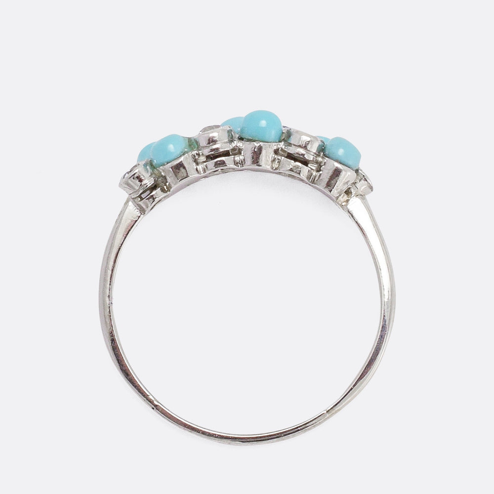 Edwardian Turquoise & Diamond Double Row Ring
