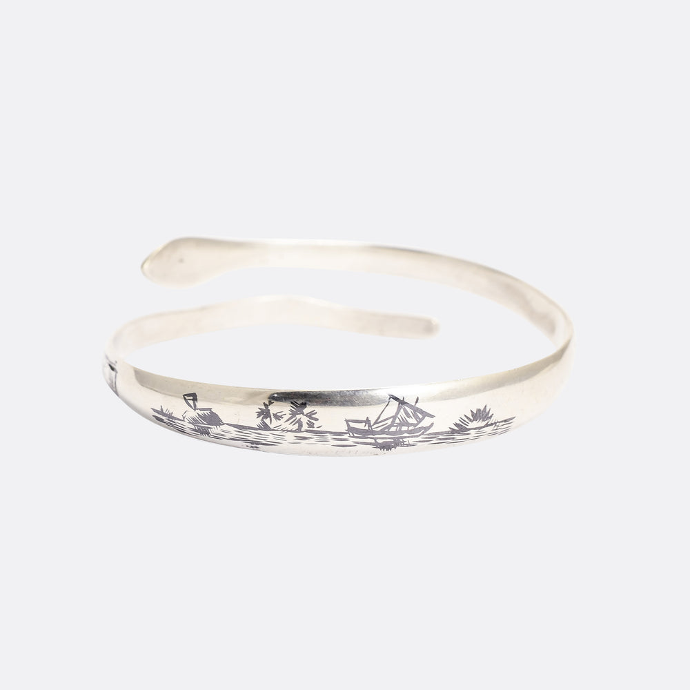 Egyptian Revival Niello Snake Bangle