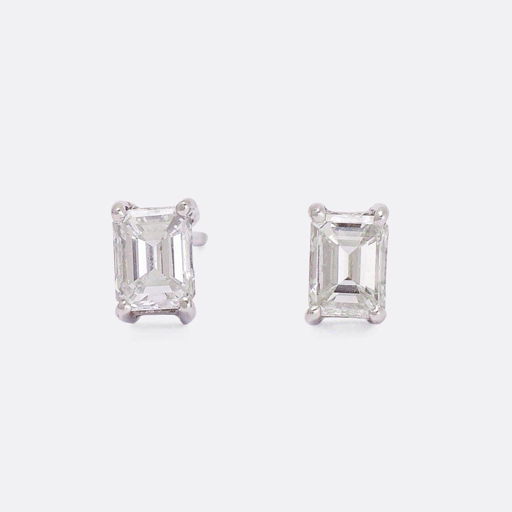 Emerald Cut Diamond Solitaire Stud Earrings