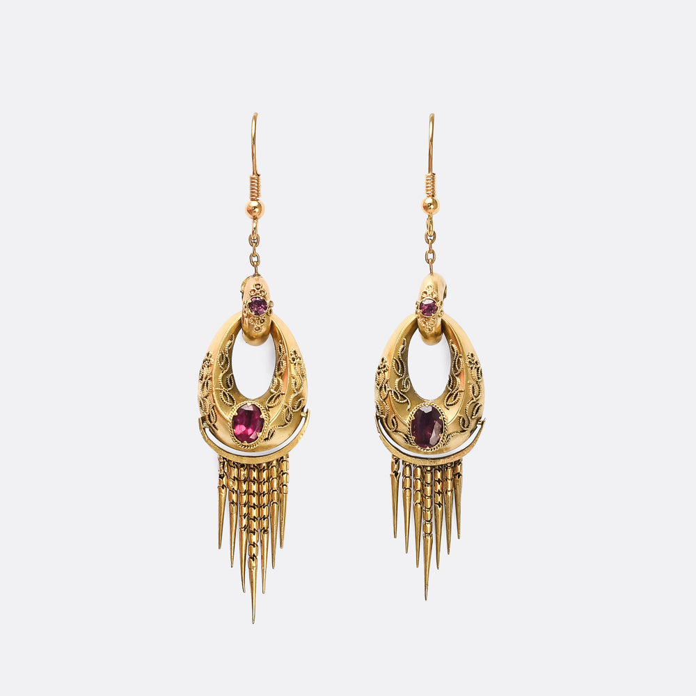 Etruscan Revival Almandine Garnet Hoop Earrings