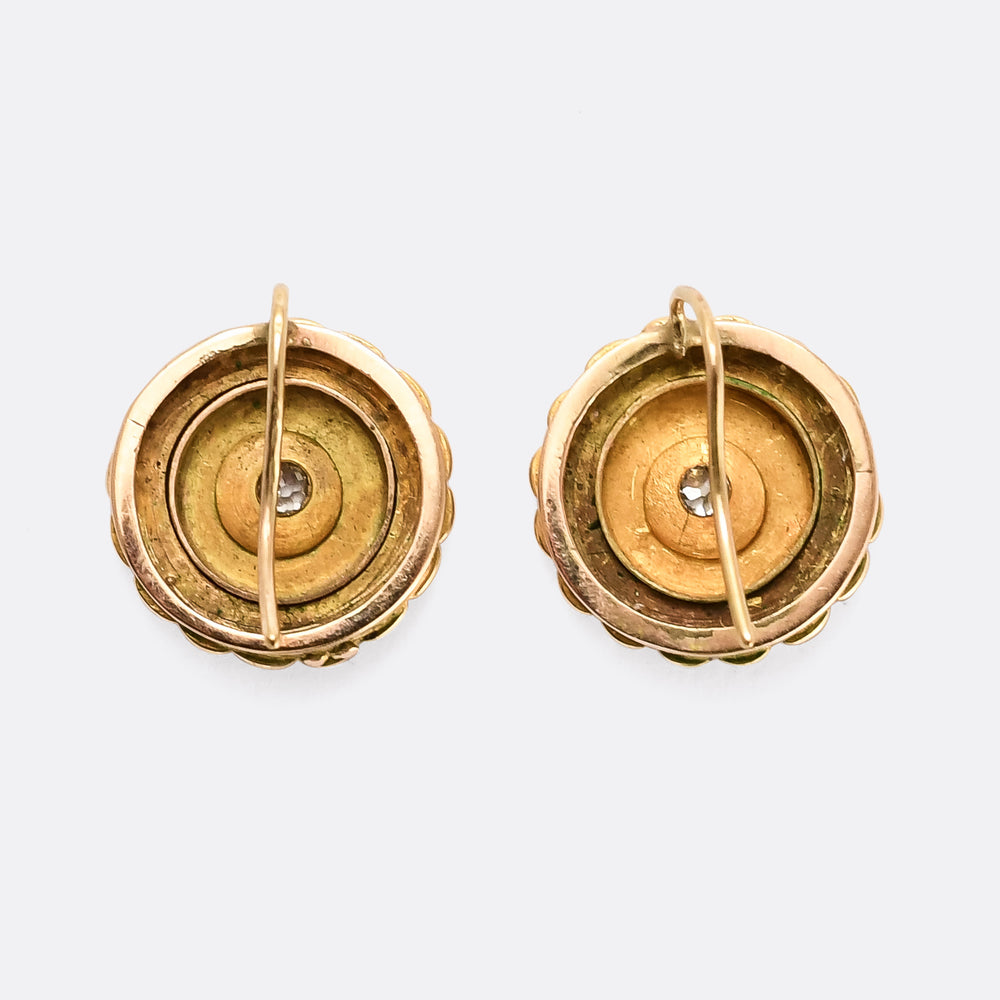 Etruscan Revival Diamond & Pearl Flower Earrings