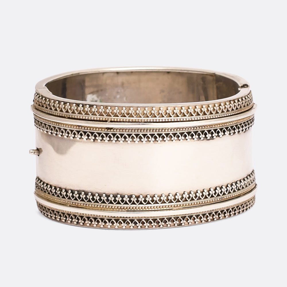 Etruscan Revival Silver Cuff Bangle