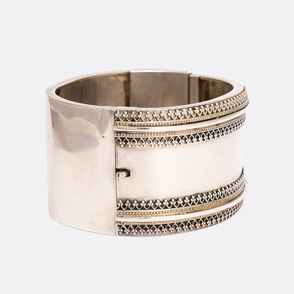 Etruscan Revival Silver Cuff Bangle