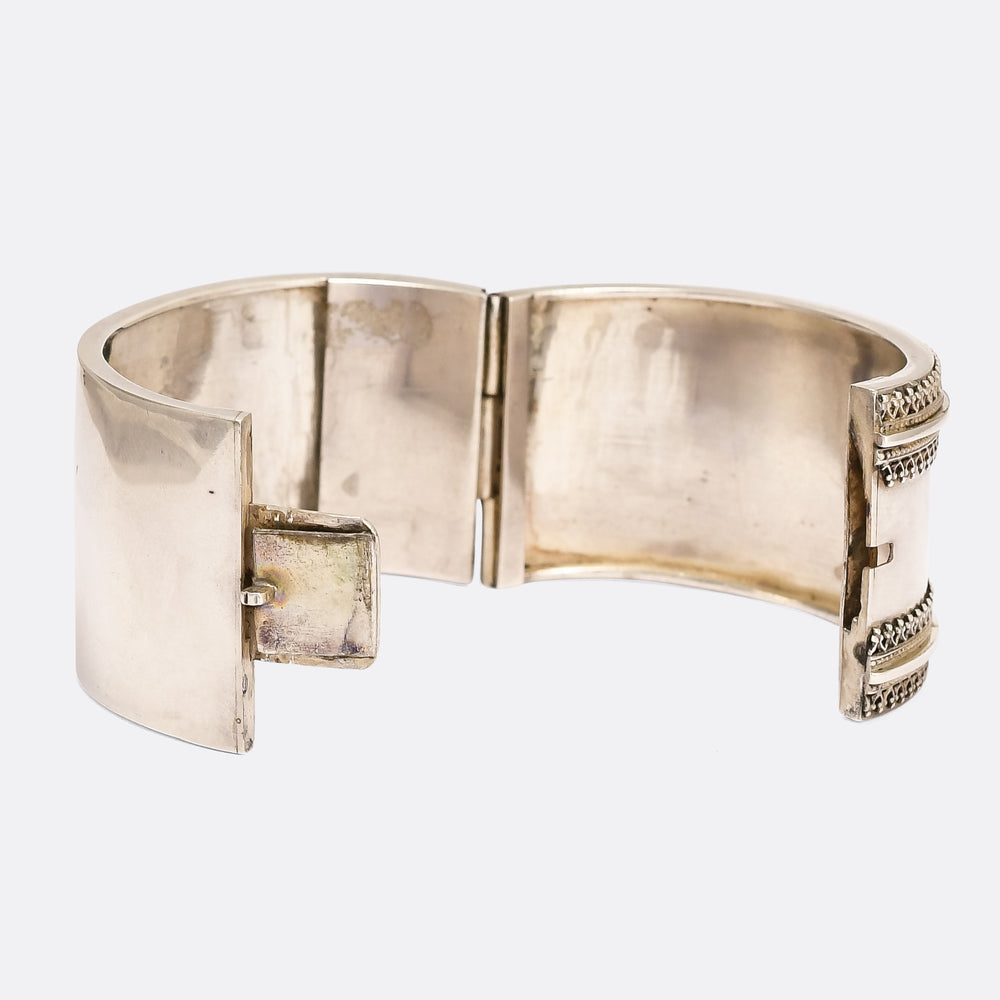 Etruscan Revival Silver Cuff Bangle