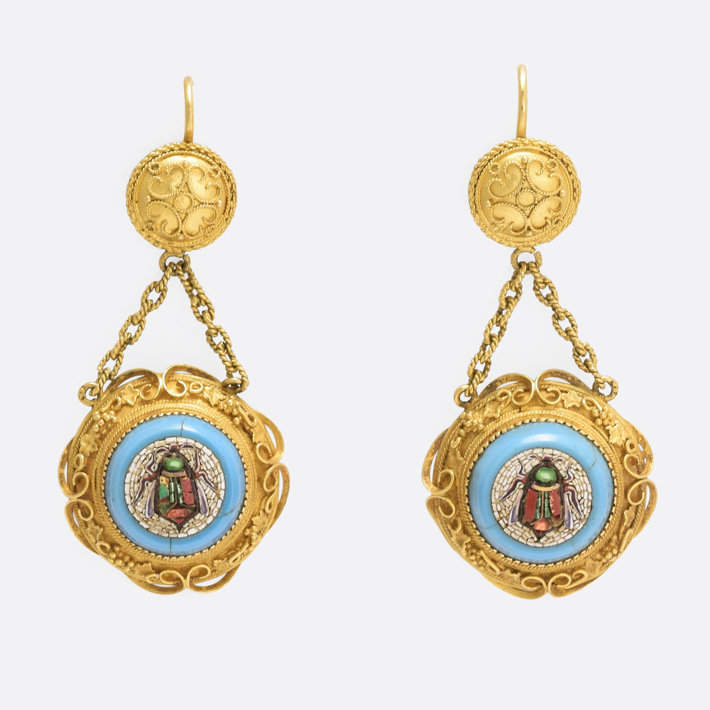 Etruscan Revival Micromosaic Bug Earrings