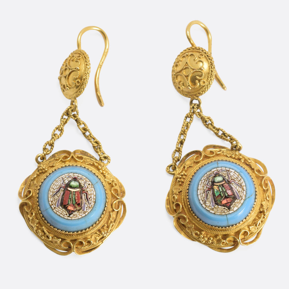 Etruscan Revival Micromosaic Bug Earrings