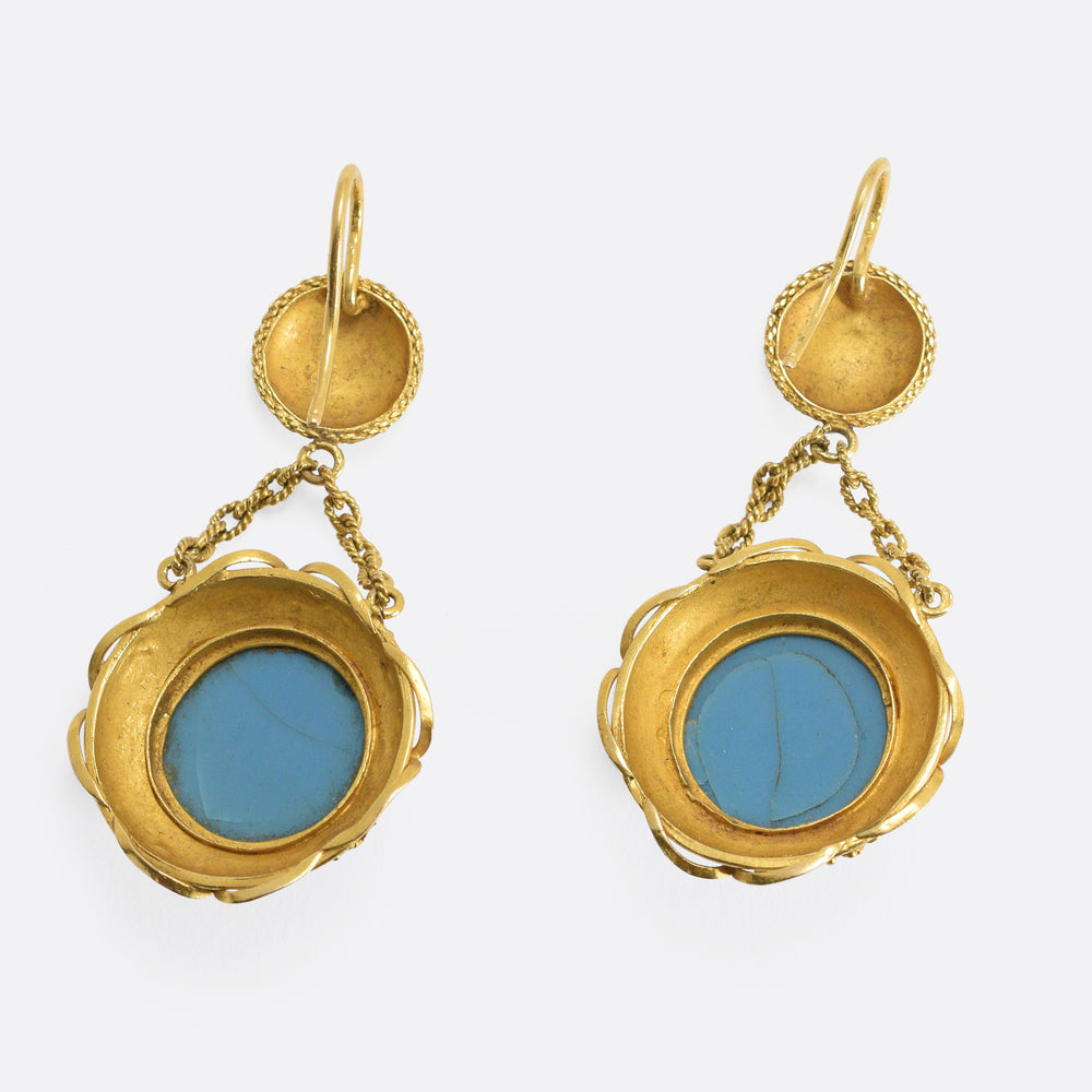 Etruscan Revival Micromosaic Bug Earrings