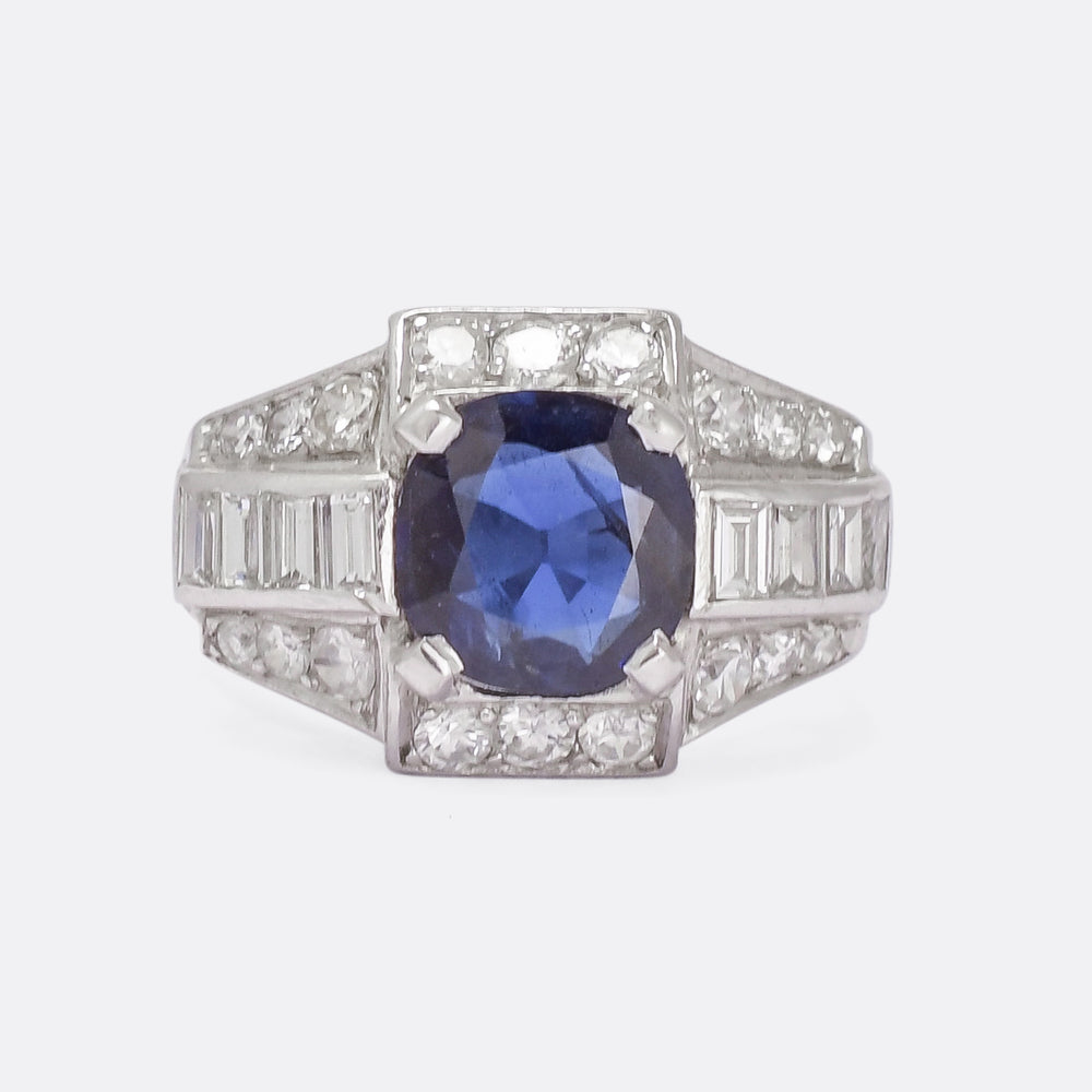 French Art Deco Sapphire & Diamond Cocktail Ring