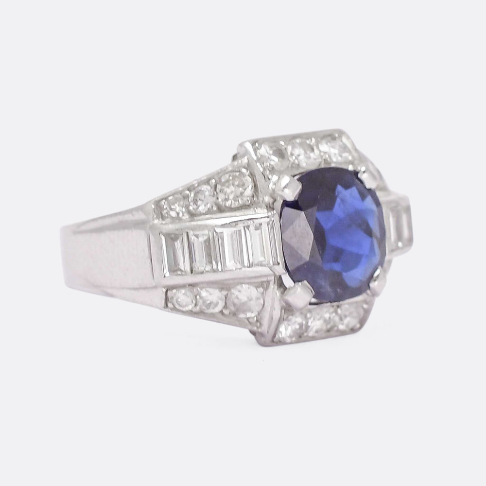 French Art Deco Sapphire & Diamond Cocktail Ring
