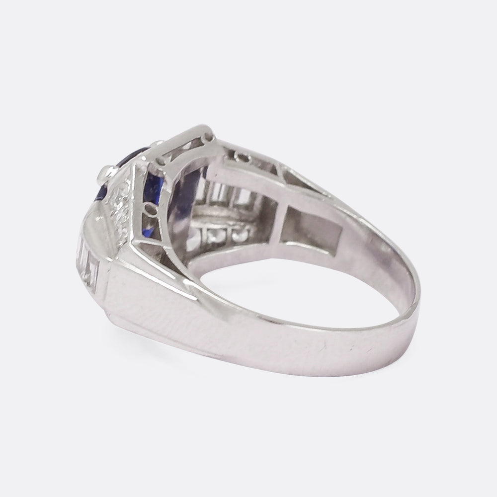 French Art Deco Sapphire & Diamond Cocktail Ring