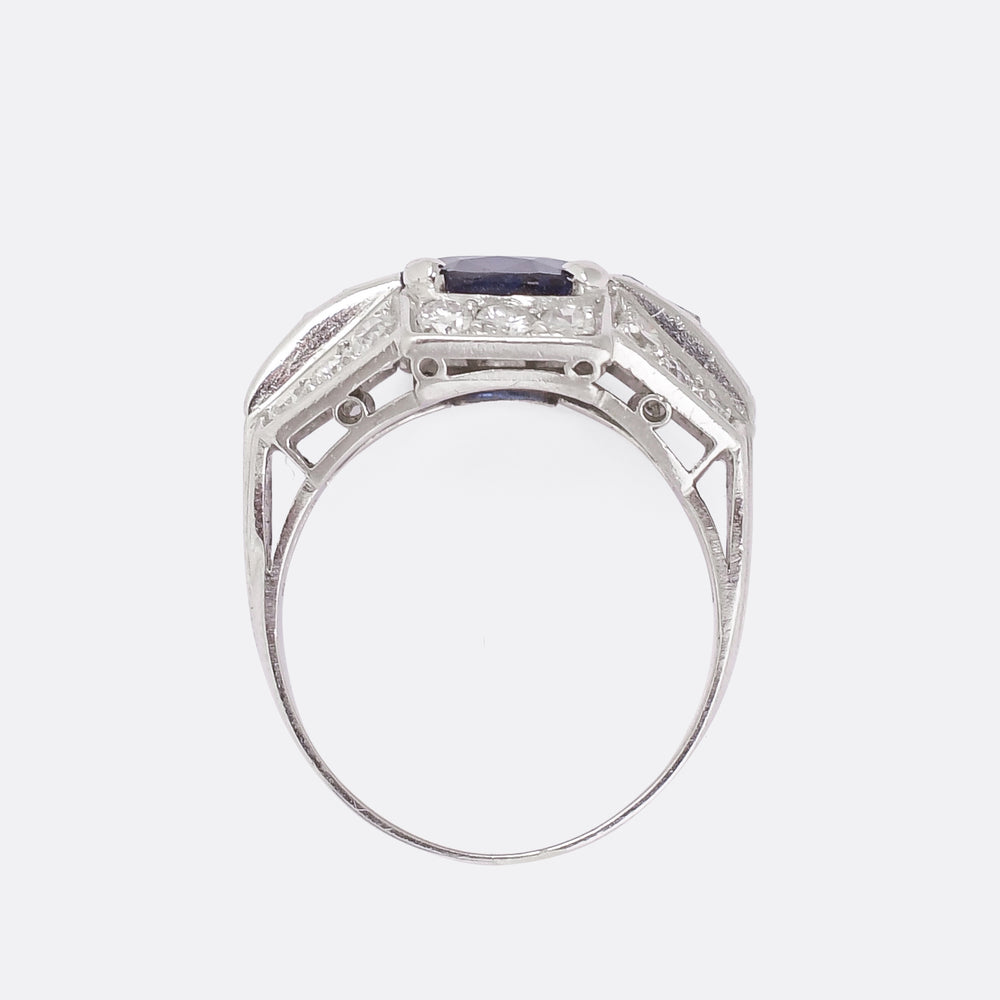 French Art Deco Sapphire & Diamond Cocktail Ring