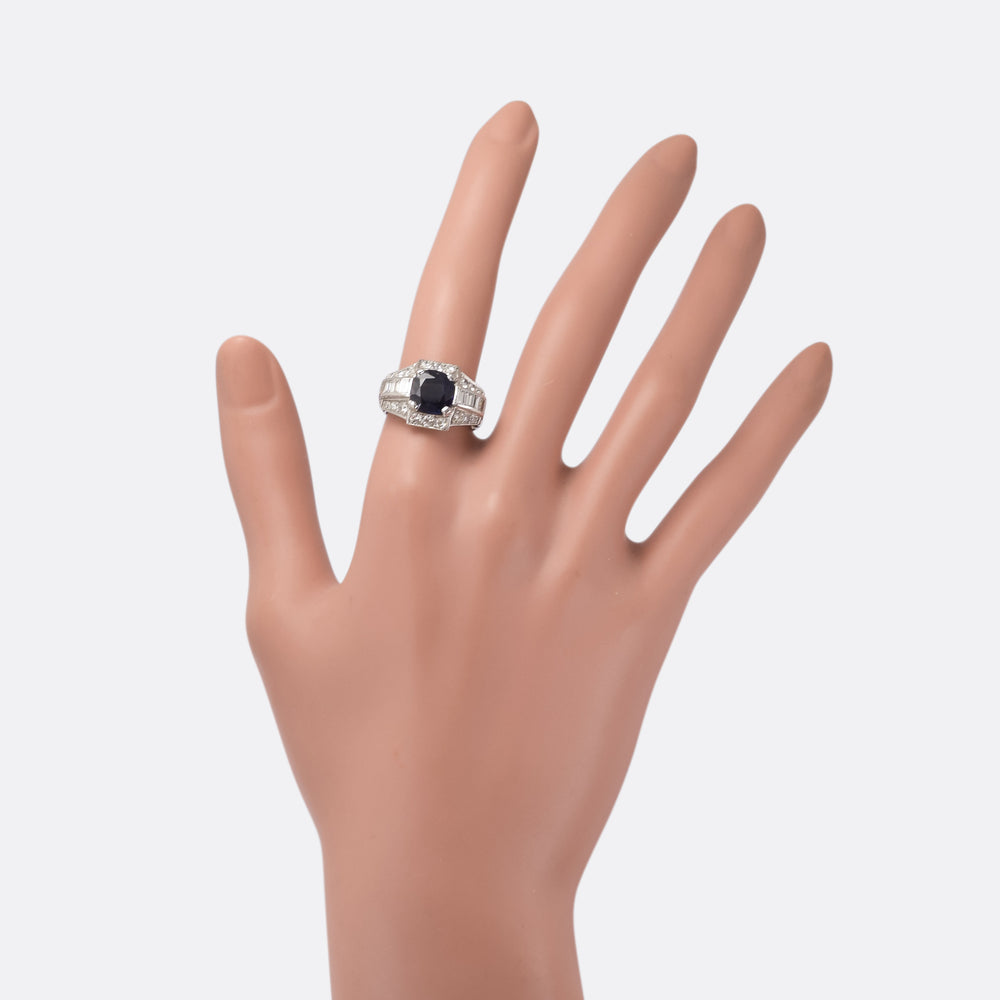 French Art Deco Sapphire & Diamond Cocktail Ring