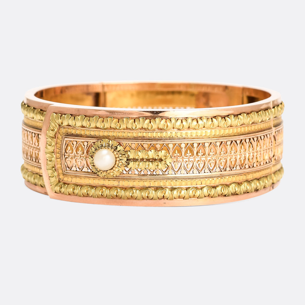 French High Victorian Pearl Buckle Bangle