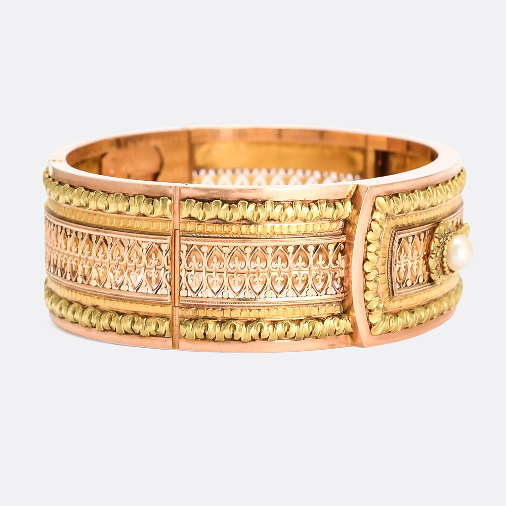 French High Victorian Pearl Buckle Bangle