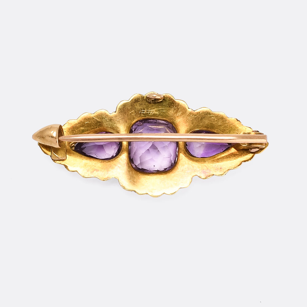 Georgian Amethyst Paste & Pearl Trilogy Brooch
