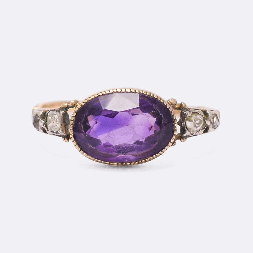 Georgian Amethyst & Diamond Solitaire Ring