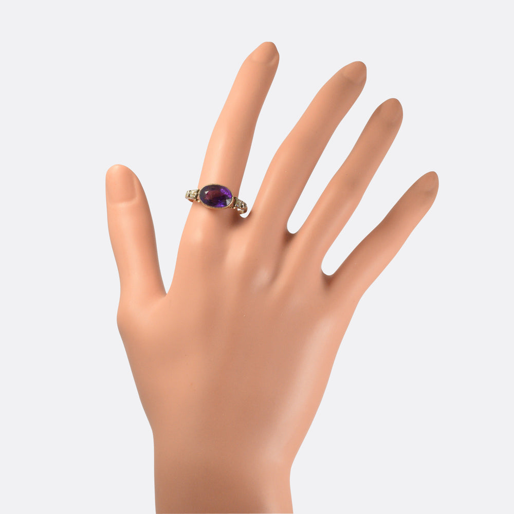 Georgian Amethyst & Diamond Solitaire Ring
