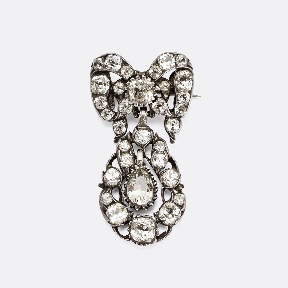 Georgian Black-Dot Paste Bow & Pear Drop Brooch