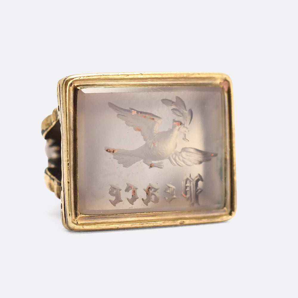 Georgian Chalcedony Dove Of Peace Intaglio Seal Fob Pendant
