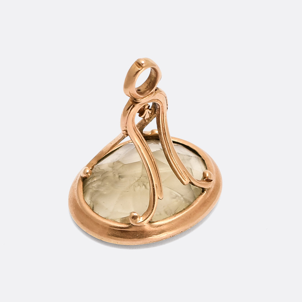 Georgian Citrine Athena Intaglio Seal Fob Pendant