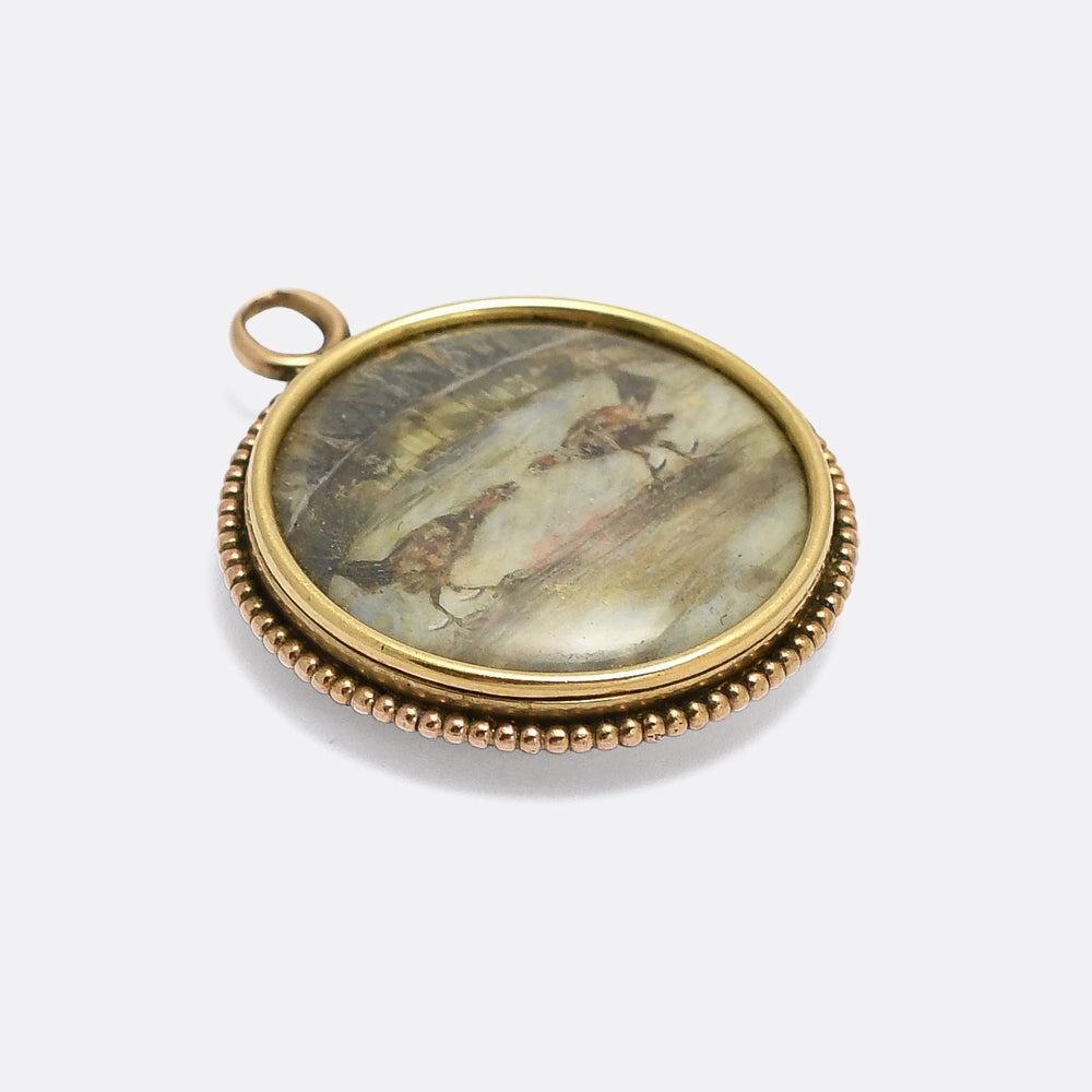 Georgian Cockfight Miniature Painting Pendant