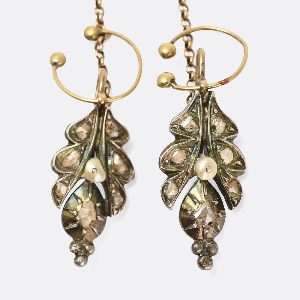 Georgian Diamond & Pearl Cloak Pins