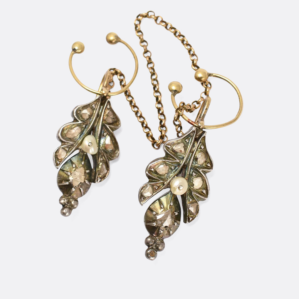 Georgian Diamond & Pearl Cloak Pins