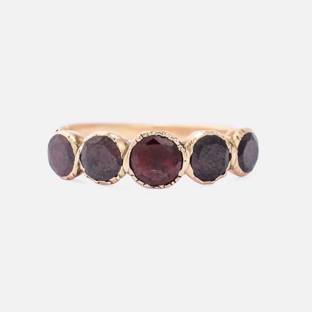 Georgian Flat-Cut Garnet Half Hoop Ring