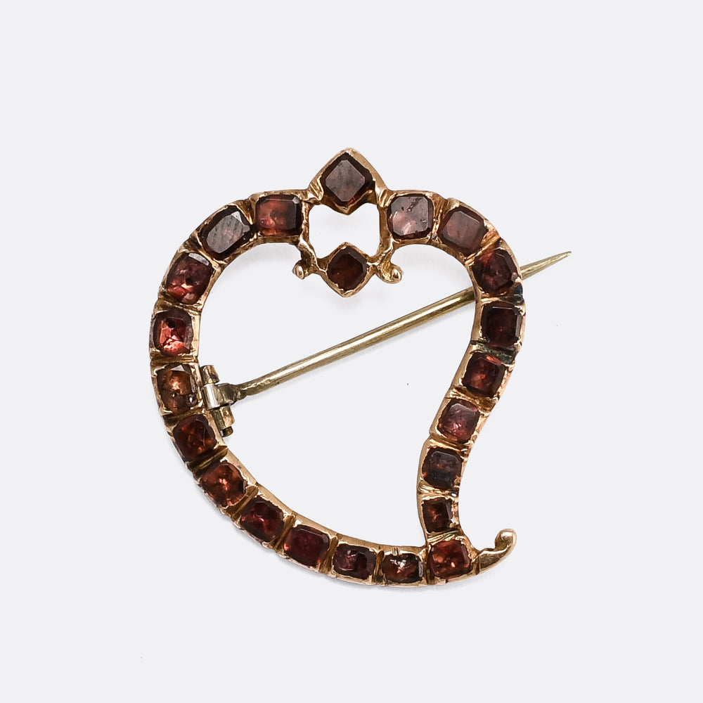 Georgian Flat-Cut Garnet Witch's Heart Brooch