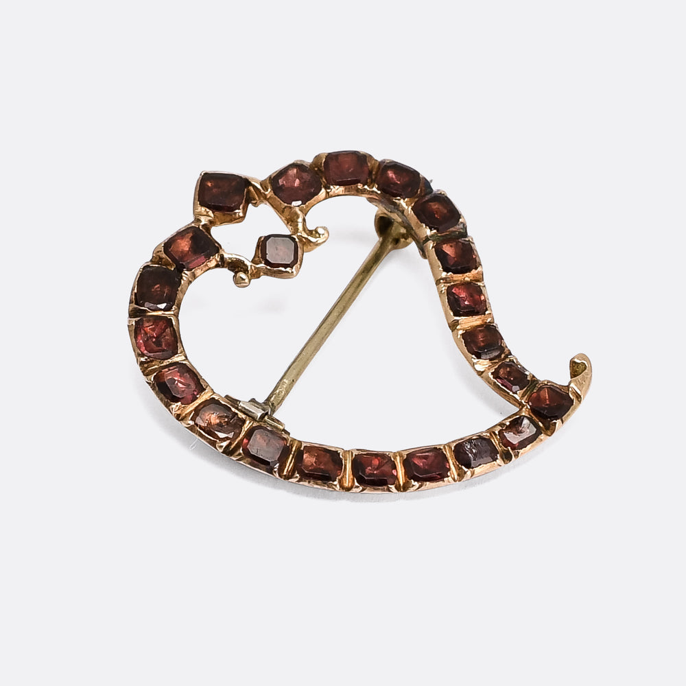 Georgian Flat-Cut Garnet Witch's Heart Brooch
