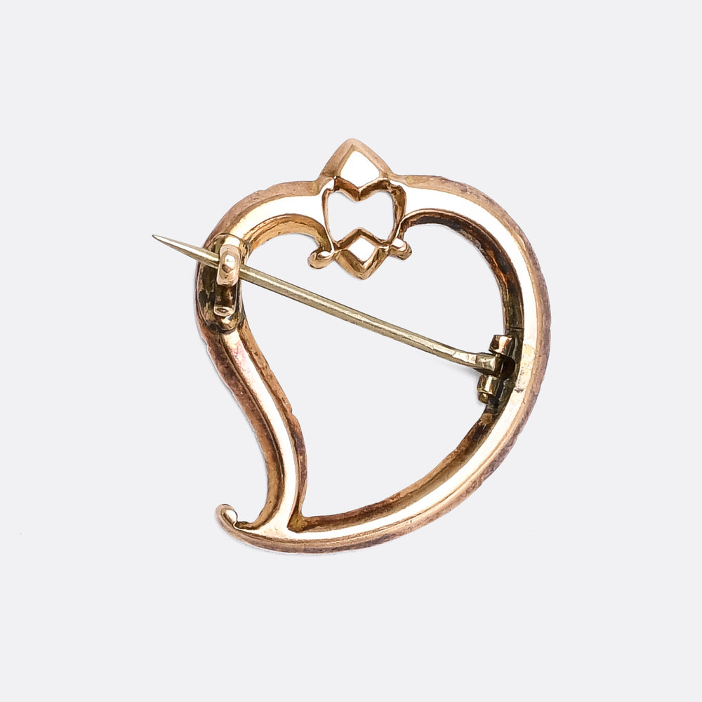 Georgian Flat-Cut Garnet Witch's Heart Brooch