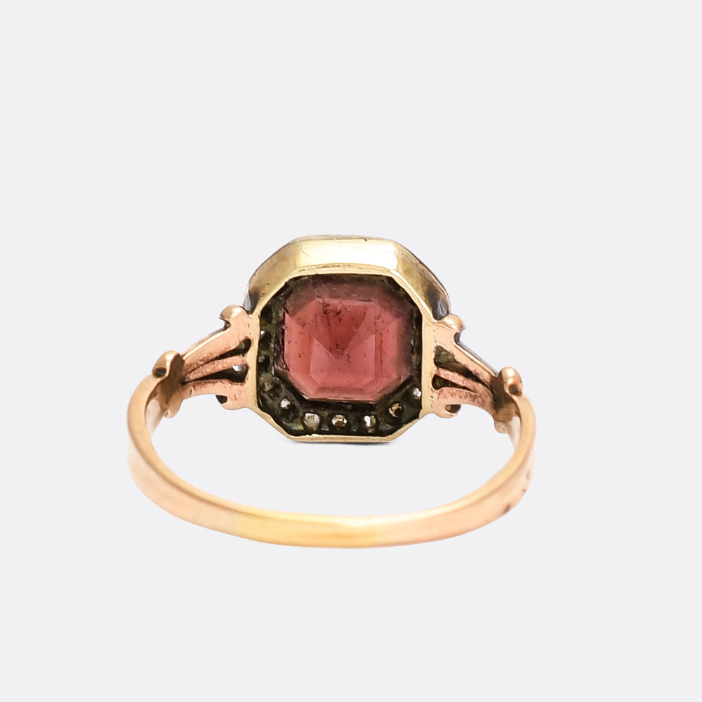 Georgian Flat-Cut Garnet & Diamond Cluster Ring