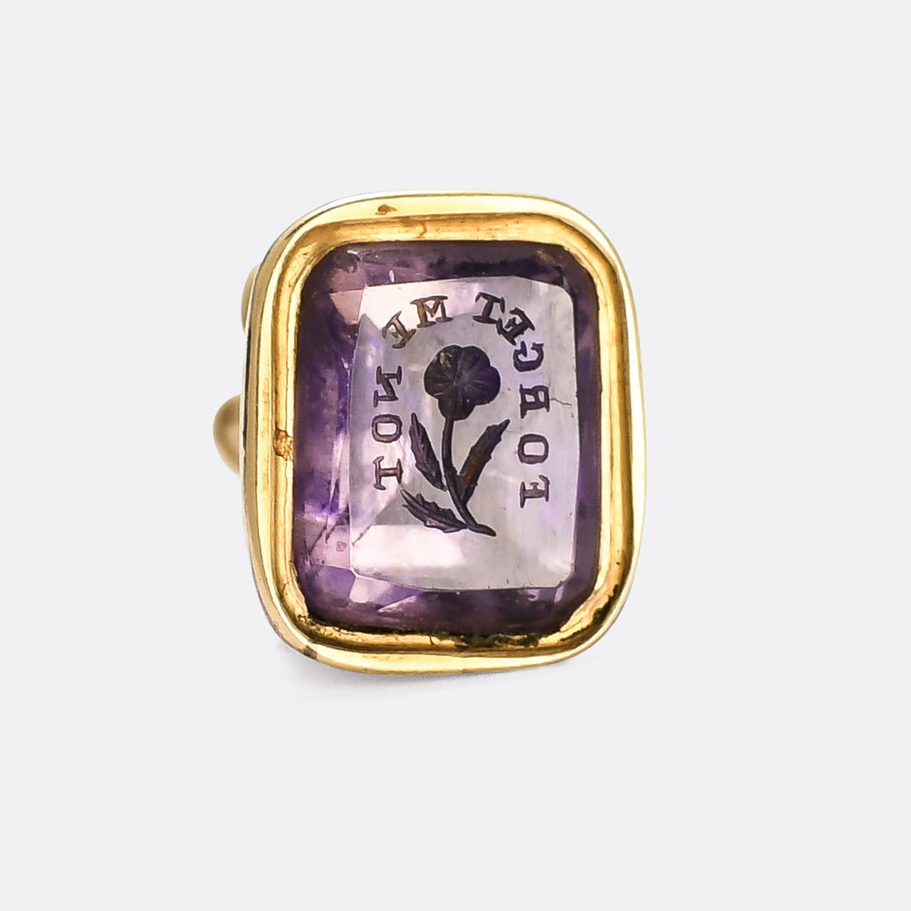 Georgian Forget Me Not Amethyst Intaglio Seal Fob Pendant