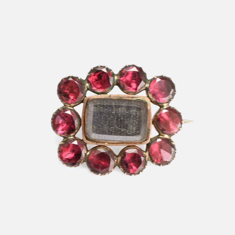 Georgian Garnet Locket Lace Pin Brooch