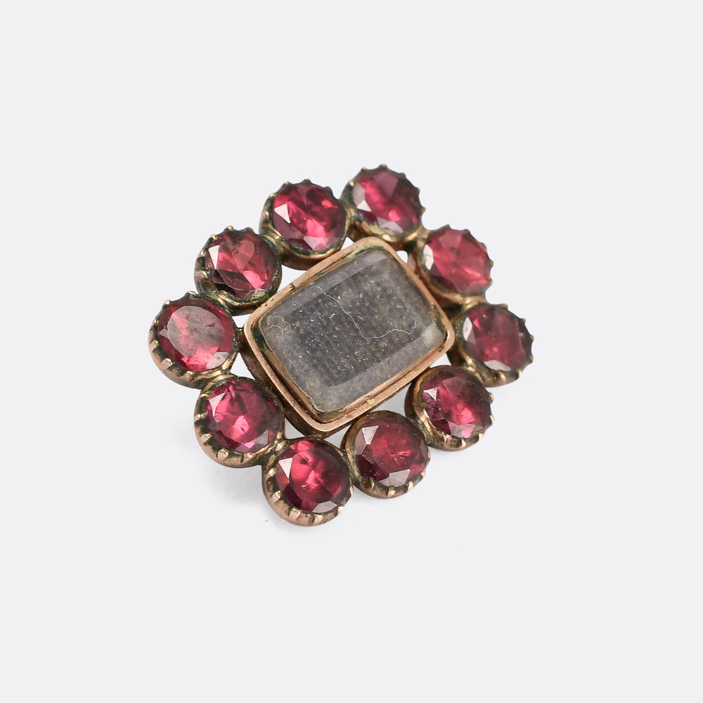 Georgian Garnet Locket Lace Pin Brooch