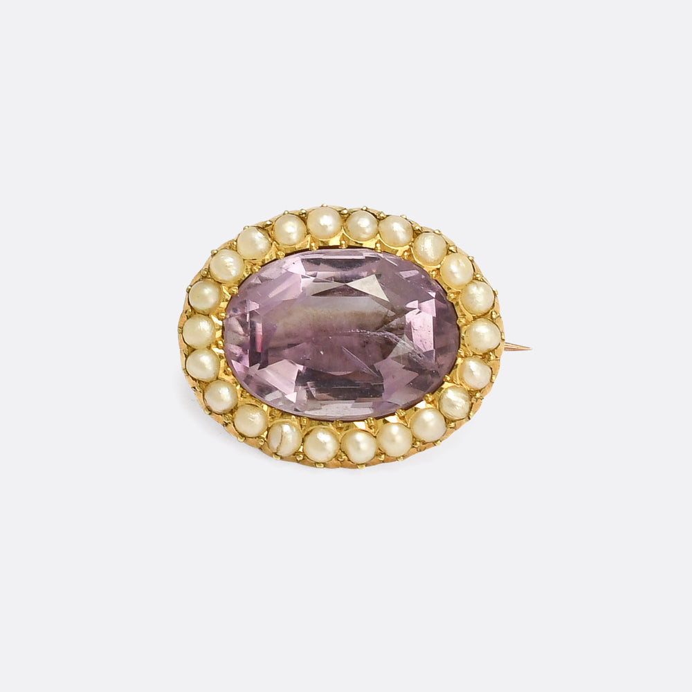 Georgian Lavender Paste & Pearl Brooch