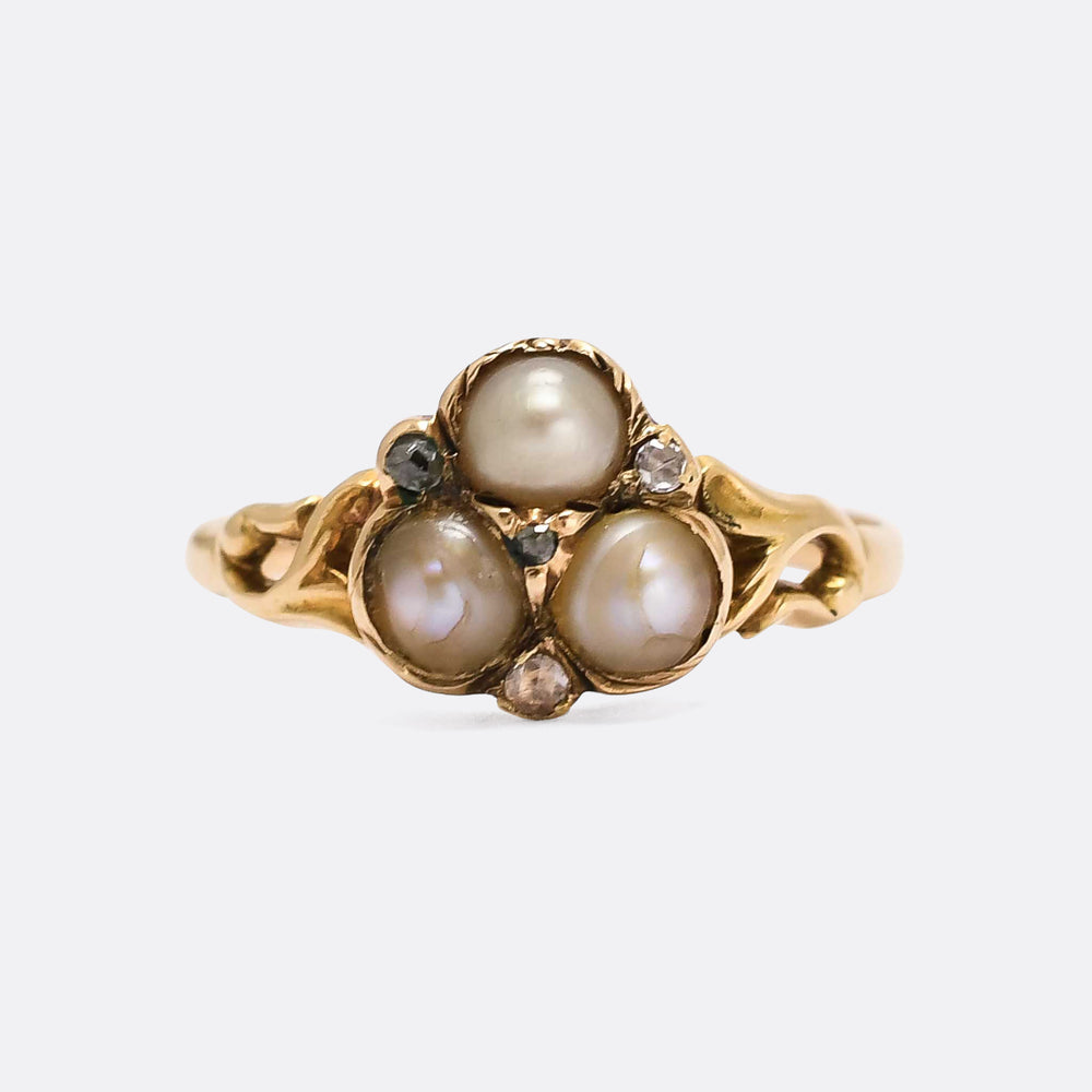 Georgian Pearl Three-Stone Cluster Ring