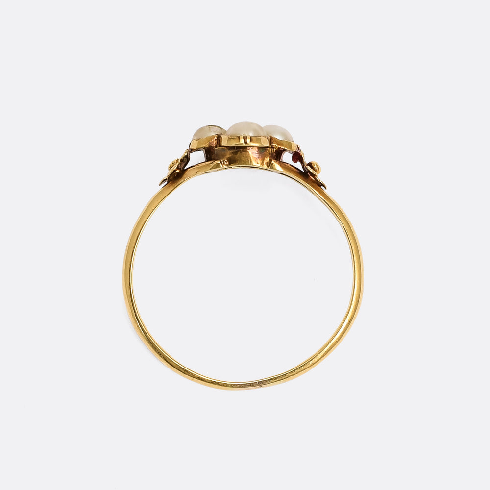 Georgian Pearl & Emerald Flower Cluster Ring