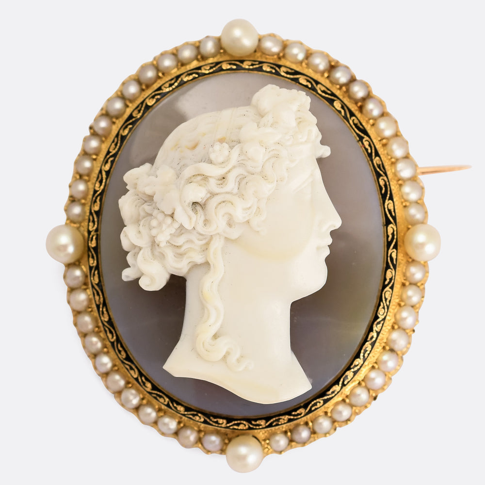 Georgian Pearl & Enamel Bacchante Cameo Brooch