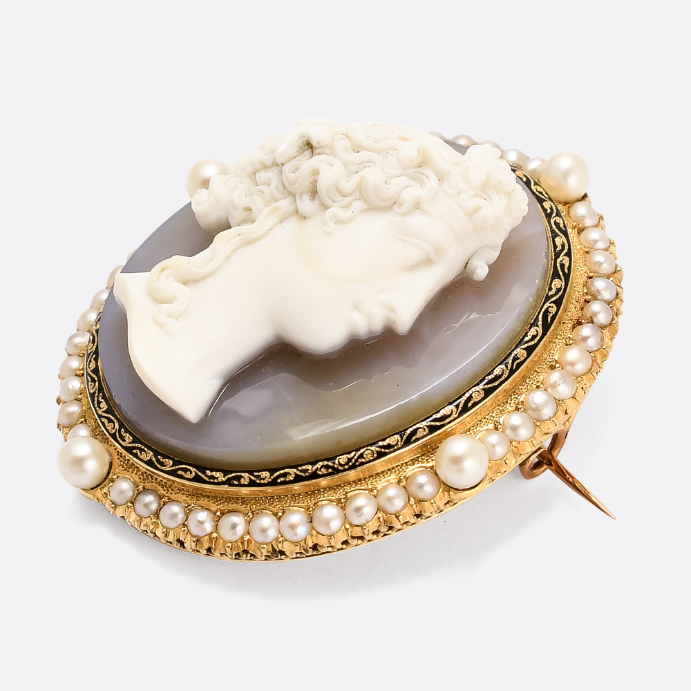 Georgian Pearl & Enamel Bacchante Cameo Brooch