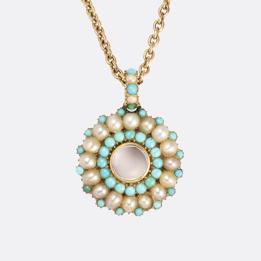 Georgian Pearl & Turquoise Round Locket
