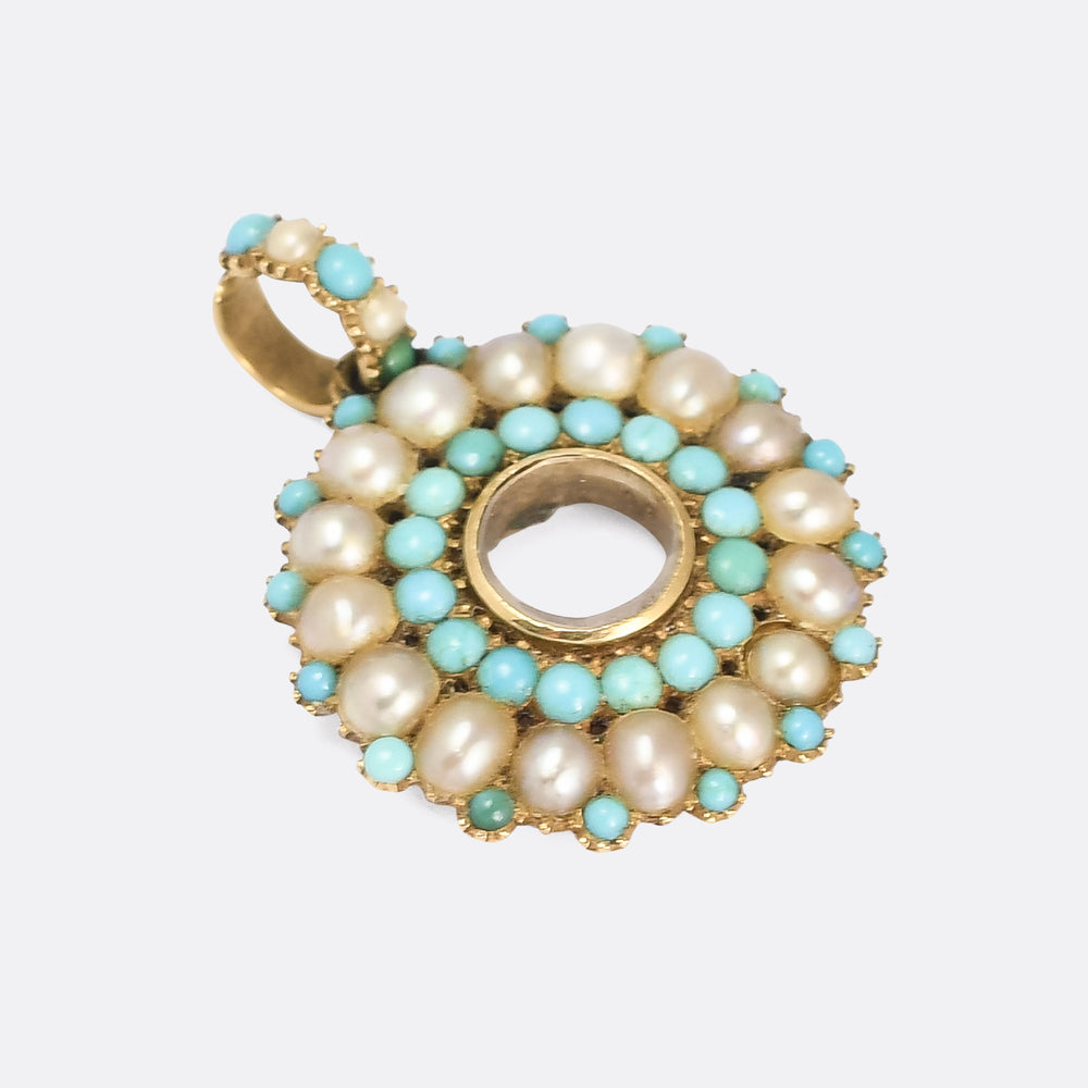 Georgian Pearl & Turquoise Round Locket